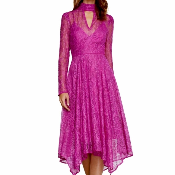 BCBGMaxAzria Pink Asymmetrical Lace Cutout Long Sleeve Midi Dress - www.benaras.co BCBGMaxAzria Pink Asymmetrical Lace Cutout Long Sleeve Midi Dress - www.benaras.co